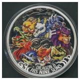 2015 Dragon & His 9 Sons .999 Silver Round 5 ozt