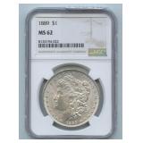 1889 Morgan Silver Dollar NGC MS 62