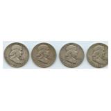 4- Mixed Franklin Half Dollars