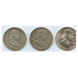 3- Mixed Franklin Half Dollars