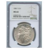 1881-S Morgan Silver Dollar NGC MS 64