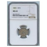 1865 Three-Cent Nickel NGC MS 63