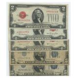 4- Mixed $2 and $5 Notes & Silver Certificates