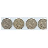4- Mixed Franklin Half Dollars
