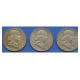 3- Mixed Franklin Half Dollars