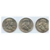3- Mixed Franklin Half Dollars