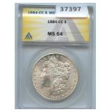 1884-CC Morgan Silver Dollar ANACS MS64