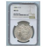 1884-O Morgan Silver Dollar NGC MS 63