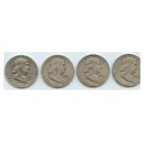 4- Mixed Franklin Half Dollars