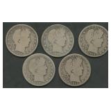 5- Mixed Liberty Head Barber Half Dollars