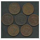 7- Mixed 1850's Braided Hair Large Cents