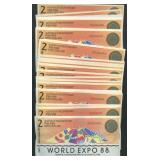 100 - 1988 $2 World Expo Notes Sequencial