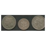 3- Mixed Three-Cent Nickels and Silvers