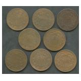 8- Mixed 1864 and 1865 Two-Cent Pieces