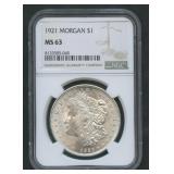 1921 Morgan Silver Dollar NGC MS 63