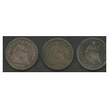 3- Mixed Seated Liberty Half Dimes