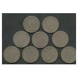 9- Mixed 1880's Liberty Head V Nickels