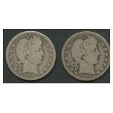 2- 1912-S Liberty Head Barber Quarters