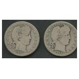 2- 1911-D Liberty Head Barber Quarters