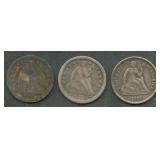 3- Mixed Seated Liberty Half Dimes