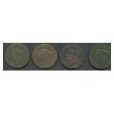 4- Mixed 1820's Coronet Head Large Cents