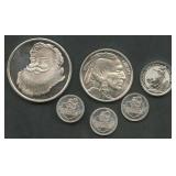 (0.95 ozt TW) 6- Mixed ,999 Silver Rounds