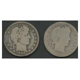 2- 1896-O Liberty Head Barber Quarters