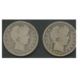 2- 1896-O Liberty Head Barber Quarters