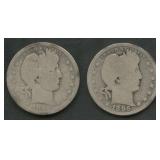 2- 1896-O Liberty Head Barber Quarters