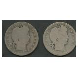 2- 1896-O Liberty Head Barber Quarters