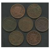 7- Mixed 1840's Braided Hair Large Cents