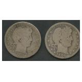 2- 1904-O Liberty Head Barber Quarters