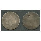 1853 and 1858 Three-Cent Silver Pieces