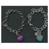 2- Mixed Heart Motif Bracelets, .925 Silver 1.8 oz