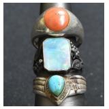 3- Mixed Rings Size 7.5-8.5, .925 Silver .49 ozt