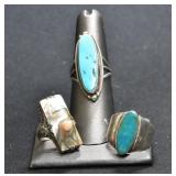 3- Mixed Rings Size 4-7, .925 Silver .48 ozt