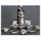 10- Mixed Rings Size 5-9, .925 Silver 1.08 ozt TW