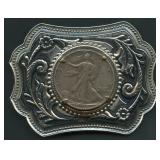 Walking Liberty Coin Belt Buckle .925 Silver 2.3