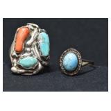 2- Mixed Rings Size 7.5 & 9.5, .925 Silver .54 ozt