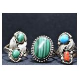 3- Mixed Rings Size 6.5-9, .925 Silver .60 ozt TW