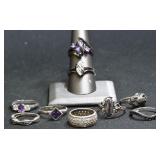 9- Mixed Rings Size 6-9.5, .925 Silver 1.02 ozt