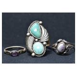 3- Mixed Rings Size 4.5-9, .925 Silver .52 ozt TW