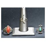 3- Mixed Rings Size 5-9, .925 Silver .49 ozt TW