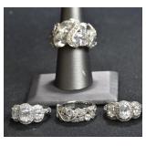 4- Mixed Rings Size 7, .925 Silver 1.05 ozt TW