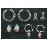 4 Sets of Earrings .925 Silver 1.97 ozt TW