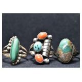 3- Mixed Rings Size 4.5-8, .925 Silver .49 ozt TW