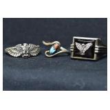 3- Mixed Rings Size 7.5-12, .925 Silver .50 ozt