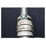 2- Mixed Stones Size 8.5 & 9, .925 Silver .49 ozt