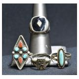4- Mixed Rings Size 6.5-8, .925 Silver .52 ozt TW