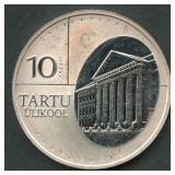 2002 Estonia 10 Kr Univ of Tartu .999 Silver Coin